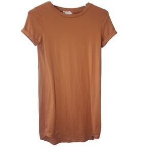 Pink Rose Rust Orange Short Sleeve Crewneck T-Shirt Mini Dress Size XS